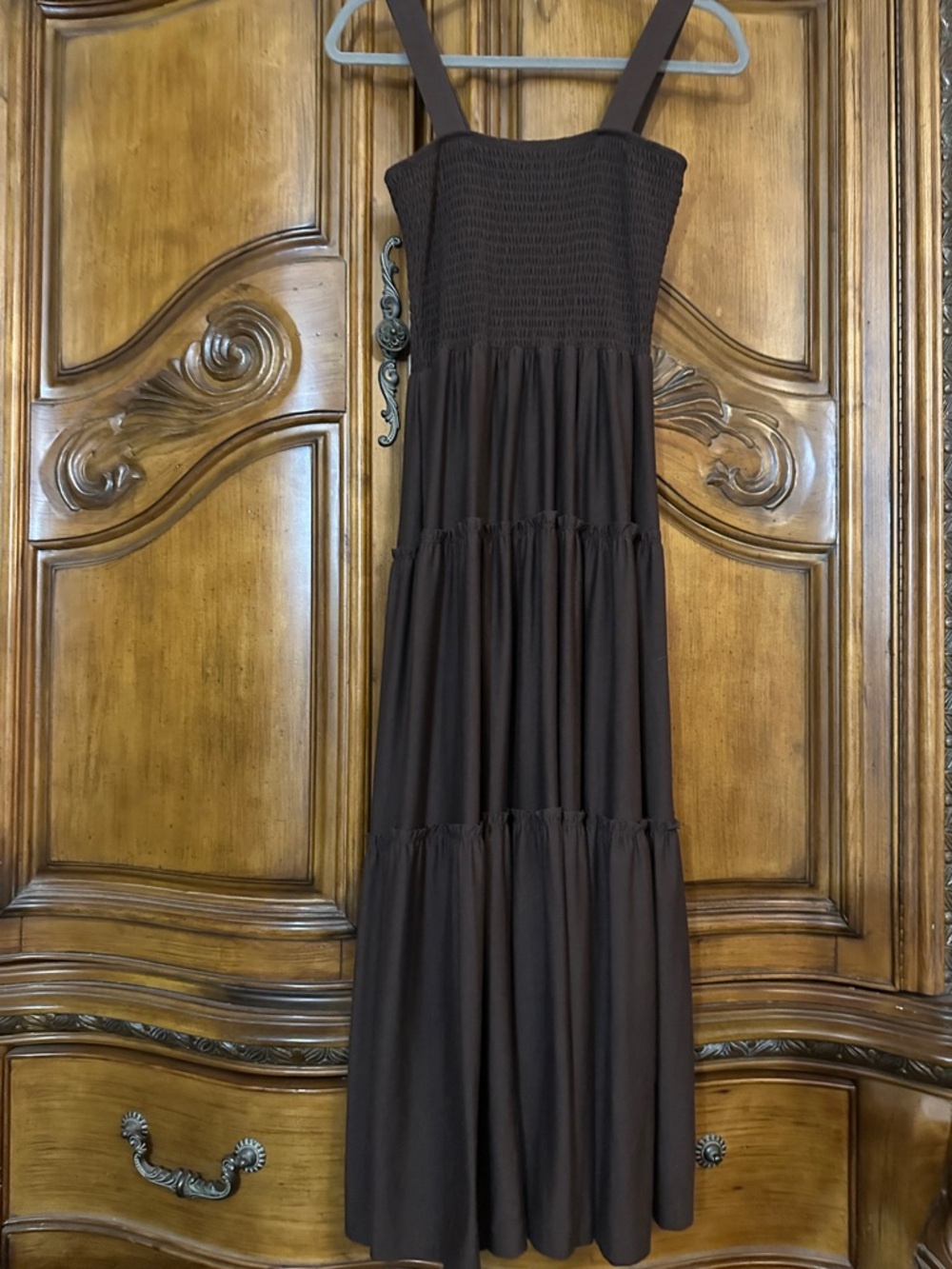 Summertime Resort Ready Smocked Brown Feminine 3Tired Silhouette Maxi DressSmall - Picture 14 of 15